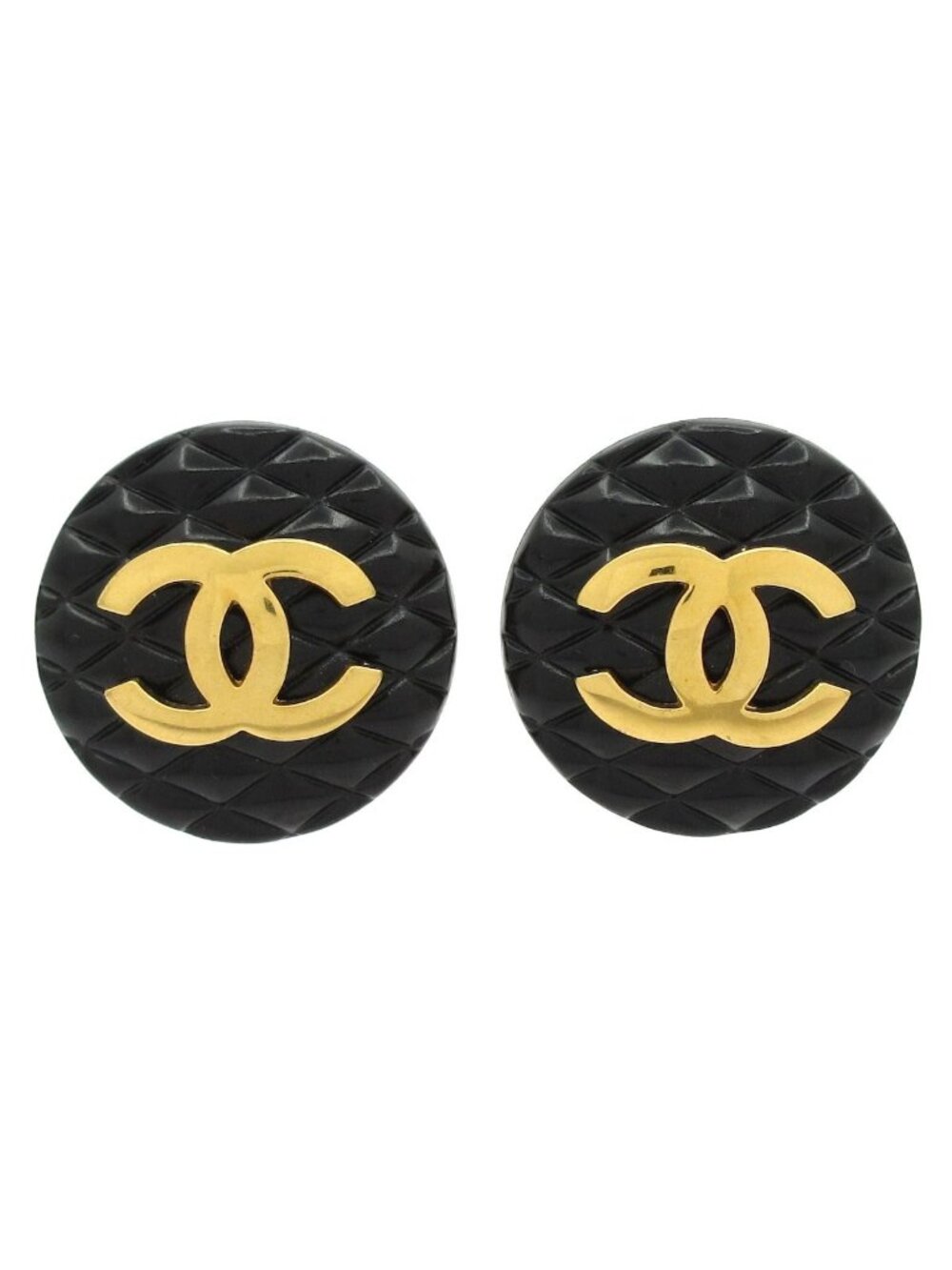 Chanel Earrings 205 Black Gold CC Logo